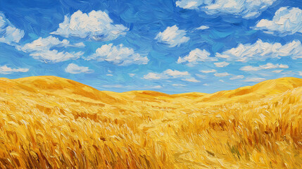 Golden Wheat Field Under Blue Sky