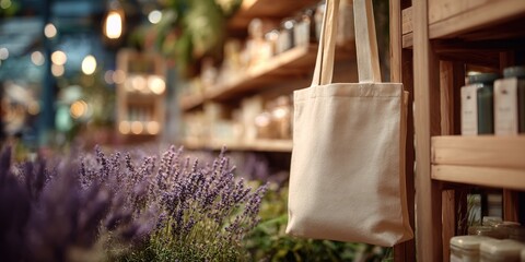 Eco-friendly shopping - Canvas bag in a sustainable store setting.