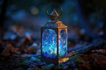 Enchanted Lantern Illuminating a Mystical Forest Night Scene.
