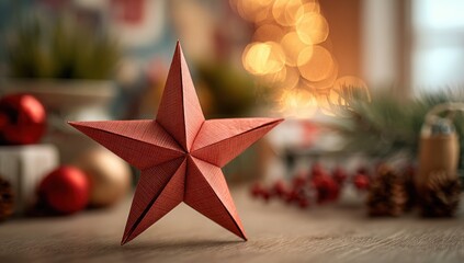 Festive Origami Star Decoration for Christmas Holiday Season.
