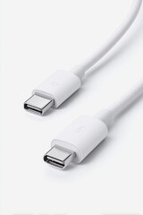 Fototapeta premium Close-up of a White USB-C Cable on White Background.