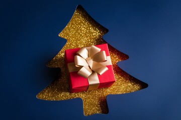 christmas tree decoration Merry Christmas and Happy Holidays greeting card, frame, banner. New Year. Noel. Red and white Christmas decorations and g top view. Winter xmas holiday celebration