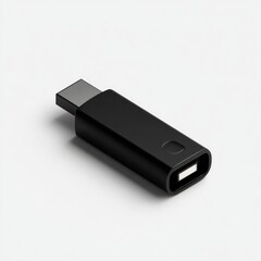 Black USB-C to USB-A Adapter on White Background.