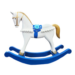 white christmas horse isolated. wooden toy horse on new year decorations