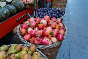 Baskets of Fresh Fruits at a Street Market