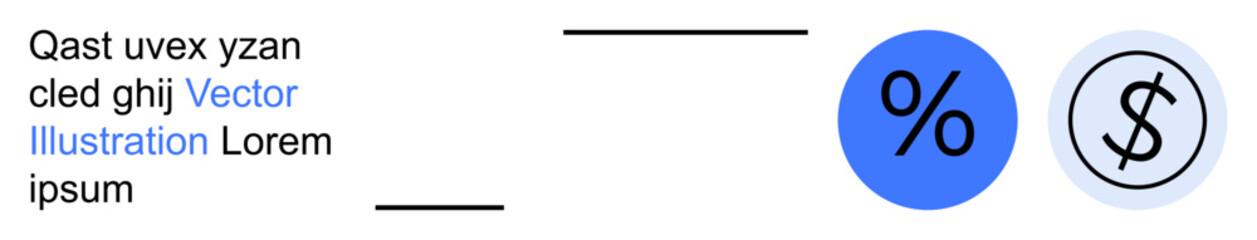 Finance, business analytics, cost management, interest rates, savings, investment planning. Percentage icon and dollar sign in bold circles. Finance and business analytics visual concept
