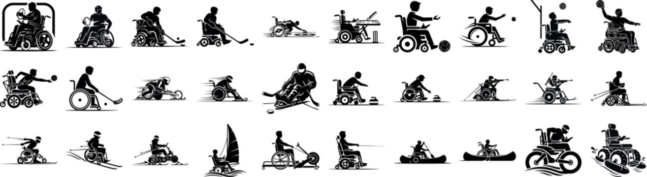 Various adaptive sports silhouettes featuring wheelchair users