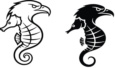 Seahorse Eagle Hybrid Logo Black and White Vector Emblem