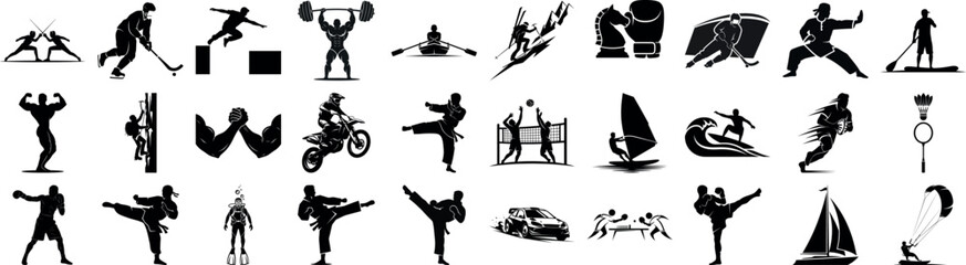 Obraz premium Collection of various sports silhouettes in black and white
