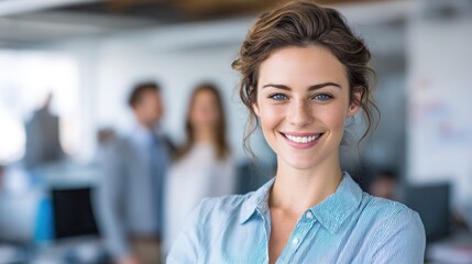 Confident in the workplace: A poised and professional individual radiates confidence and approachability, capturing the essence of success within a modern office environment. 