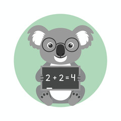 Cute Koala Teacher with Math Equation.