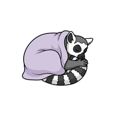 Cute lemur sleeping under a blanket illustration. © Ananda Putri