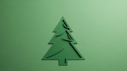 Obraz premium Minimalist green christmas tree silhouette on a solid green background