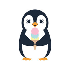 Cute penguin enjoying a sweet ice cream treat.