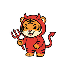 Cute Tiger Cub Dressed as Devil Cartoon.