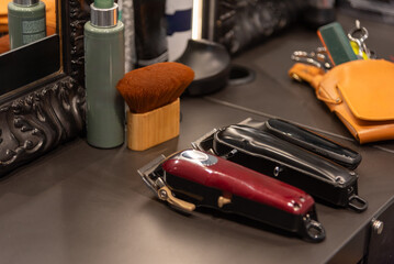 Professional barber tools displaying on salon counter