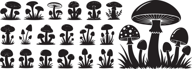 Mushroom Silhouette Vector Set Collection of Fungi Design Elements