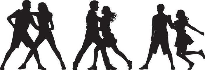 Passionate salsa dancers silhouettes expressing energy and rhythm in motion