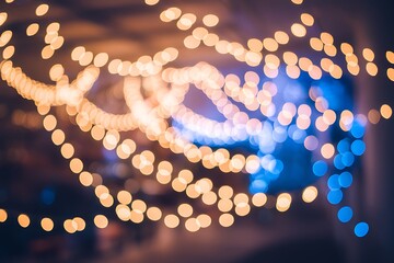 christmas tree lights Merry Christmas and Happy Holidays greeting card, frame, banner. New Year. Noel. Red and white Christmas decorations and g top view. Winter xmas holiday celebration