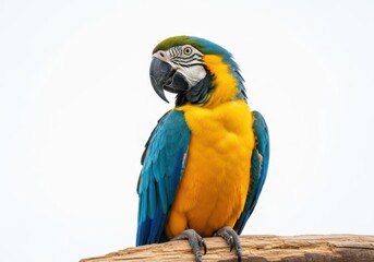 Obraz premium Colorful blue and yellow macaw parrot isolated on white background