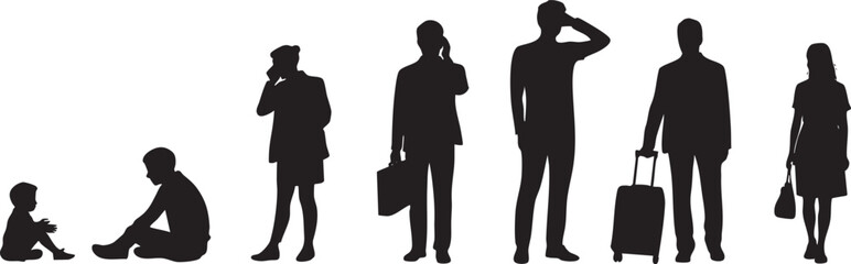 Silhouettes of people at different stages of life in vector format