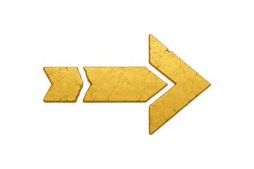 Gold cracked stone arrow icon pointing right, symbolizing direction, forward movement, and next steps for user interface design