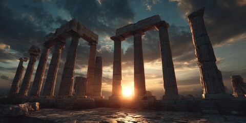 Ancient Ruins at Sunset - A Journey Through Time and History.
