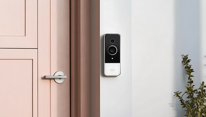 Doorbell camera mounted on wall providing enhanced home security and convenience