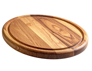 Obraz premium Oval-shaped wooden cutting board, with groove around edge, on a transparent backdrop