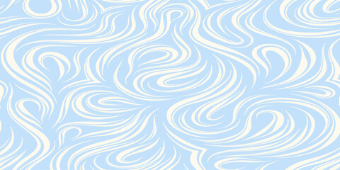 Electric Blue and Cream Abstract Geometric Seamless Pattern. Bold Labyrinth Maze Style Background.