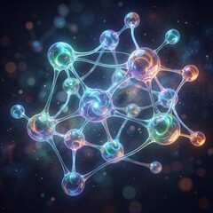 Colorful molecular structure illustration with glowing spheres and connections