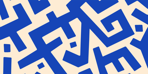 Bold Blue and Beige Abstract Geometric Seamless Pattern. Futuristic Technology Concept