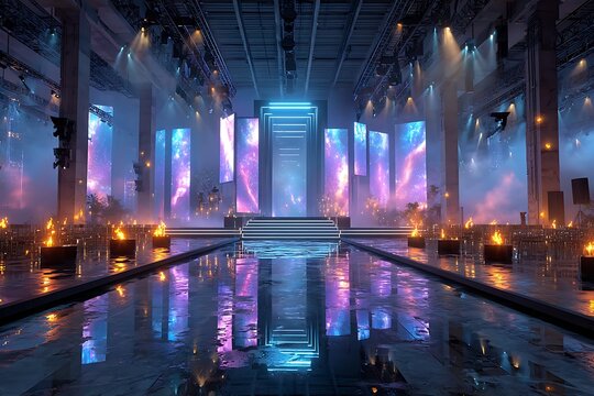 Galaxy themed stage with bright lights high resolution picture