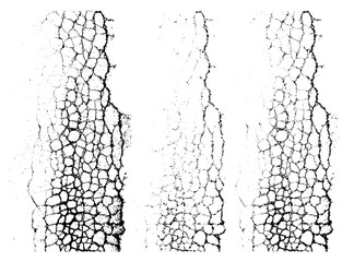 Vector natural surface texture set. Crack ground overlays. Abstract grungy monochromatic backgrounds.