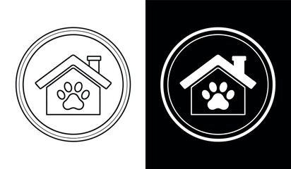Pet shelter logo with paw print in house Vector illustration