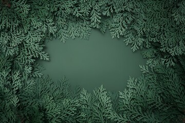 green floral background Merry Christmas and Happy Holidays greeting card, frame, banner. New Year. Noel. Red and white Christmas decorations and g top view. Winter xmas holiday celebration