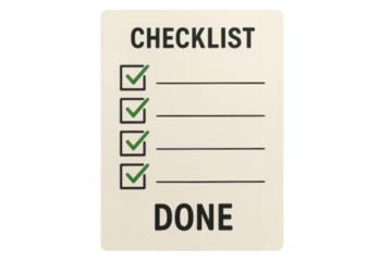 Checklist tasks completing, check marks confirming successful project goals and organization, transparent background