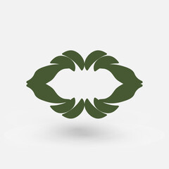 Symmetrical border design composed of stylized dark green leaf like elements creating an elegant Art Nouveau inspired frame Vector illustration