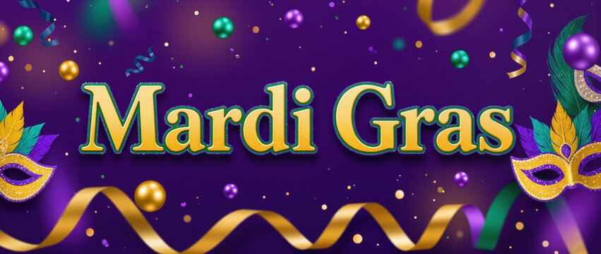 Colorful Mardi Gras celebration with vibrant decorations, festive beads and masks for joyful gatherings. Mardi Gras atmosphere filled with lively colors and festive elements beautifully presented.