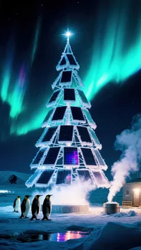 Icy Tiered Solar Tree with White Star and Rainbow Glow