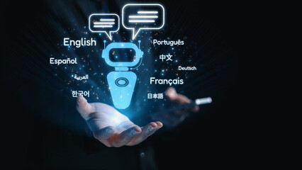 Global communication with multiple languages, digital translation tools, multilingual technology, cross-cultural communication, and virtual language learning environments. Elide © InfiniteFlow
