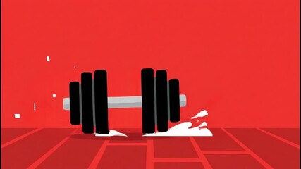 Weightlifting Motivation - Animated Dumbbell on Red Background for Fitness.