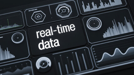 Engaging Graphic Depicting Real-Time Data Analysis With Futuristic User Interface and Analytical Metrics. Asymptotic smart data analytic.