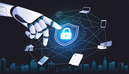 An AI assistant manages a comprehensive cybersecurity network. This smart system provides total protection for digital finance, cloud data, and personal identity authentication. Fermion
