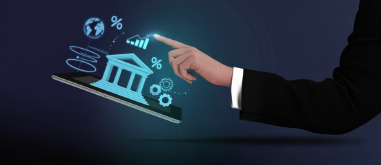 The influence of central bank monetary policy on the global banking system and economy. A concept of interest rates, inflation, and growth. Motif 
