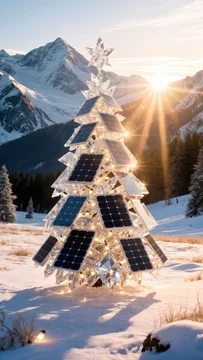 Eco Solar Christmas Tree in Bright Mountain Light