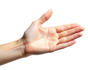 A human hand viewed from a top-down angle with palm facing upward and fingers slightl