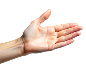 A human hand viewed from a top-down angle with palm facing upward and fingers slightl