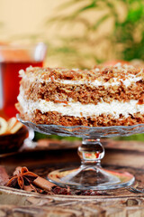 A layer carrot cake with coconut cream.