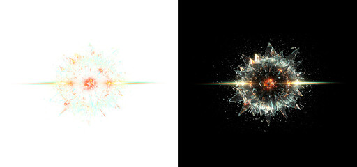 crystal energy explosion with glowing shards and particle blast